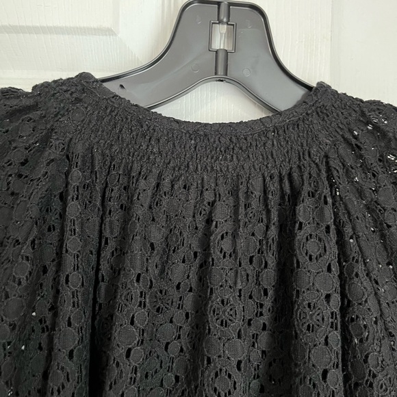 BLACK EYELET BUTTON DOWN BLOUSE BY TUCKER - Picture 6 of 11